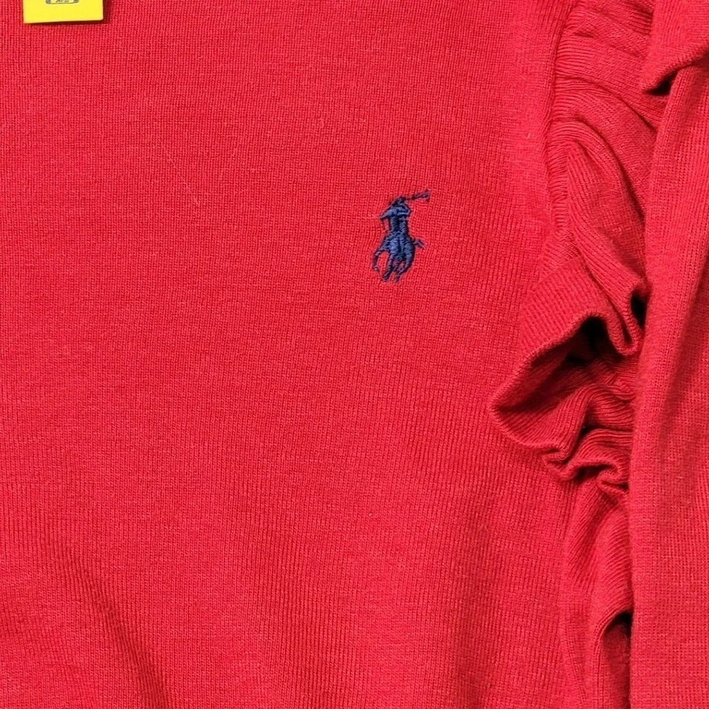 Polo Ralph Lauren Girls Red Ruffle‎ Shoulder Long Sleeve Top Smocked Cuff Size 6